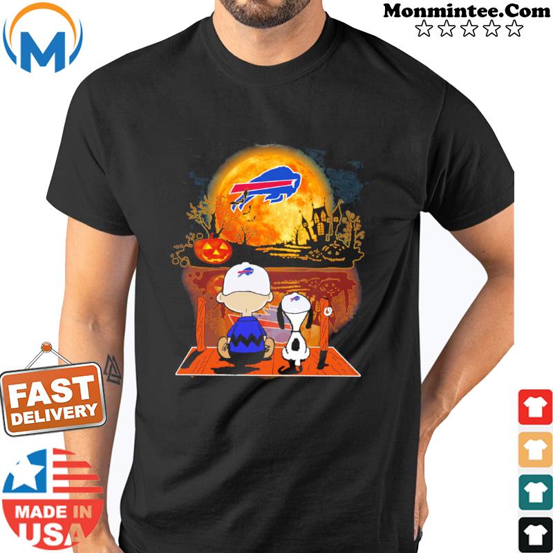 Charlie Brown And Snoopy Watching Buffalo Bills Moon Halloween Shirt Shirt