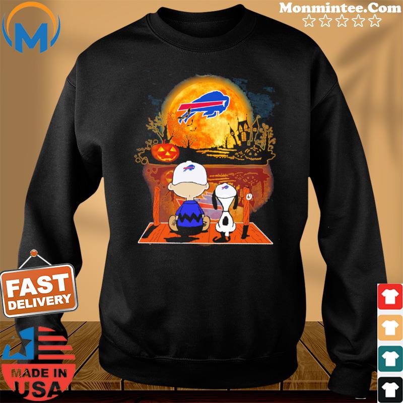 Charlie Brown And Snoopy Watching Buffalo Bills Moon Halloween Shirt Sweater