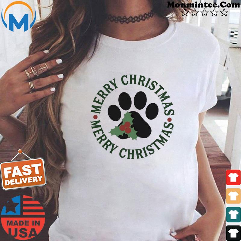 Christmas Dog Paw Print Tee Shirt
