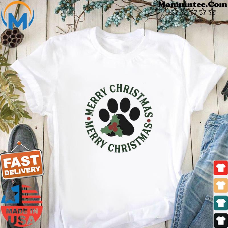 Christmas Dog Paw Print Tee Shirt Shirt