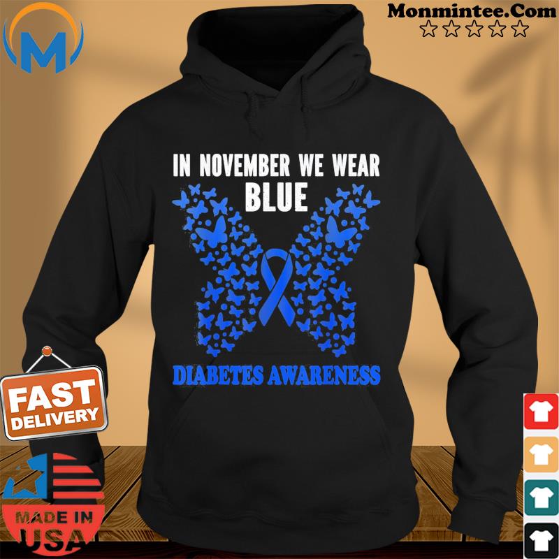 In November We Wear Blue Diabetes Awareness Blue Ribbon T-s Hoodie