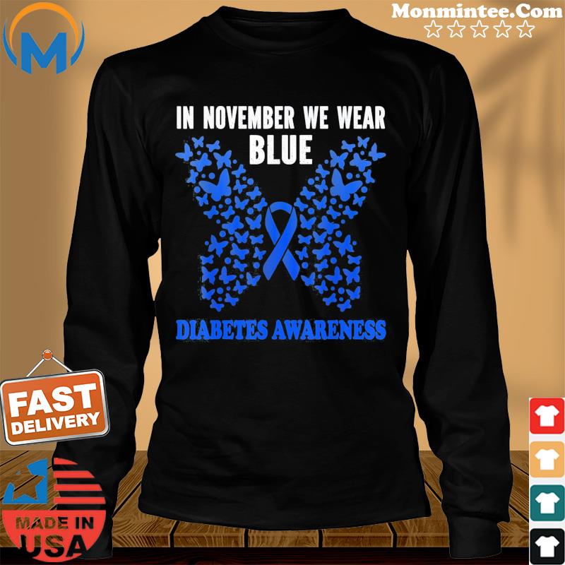 In November We Wear Blue Diabetes Awareness Blue Ribbon T-s Long Sweater